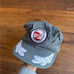 Vintage Striped Union Engineer Cap with Embroidered Patch